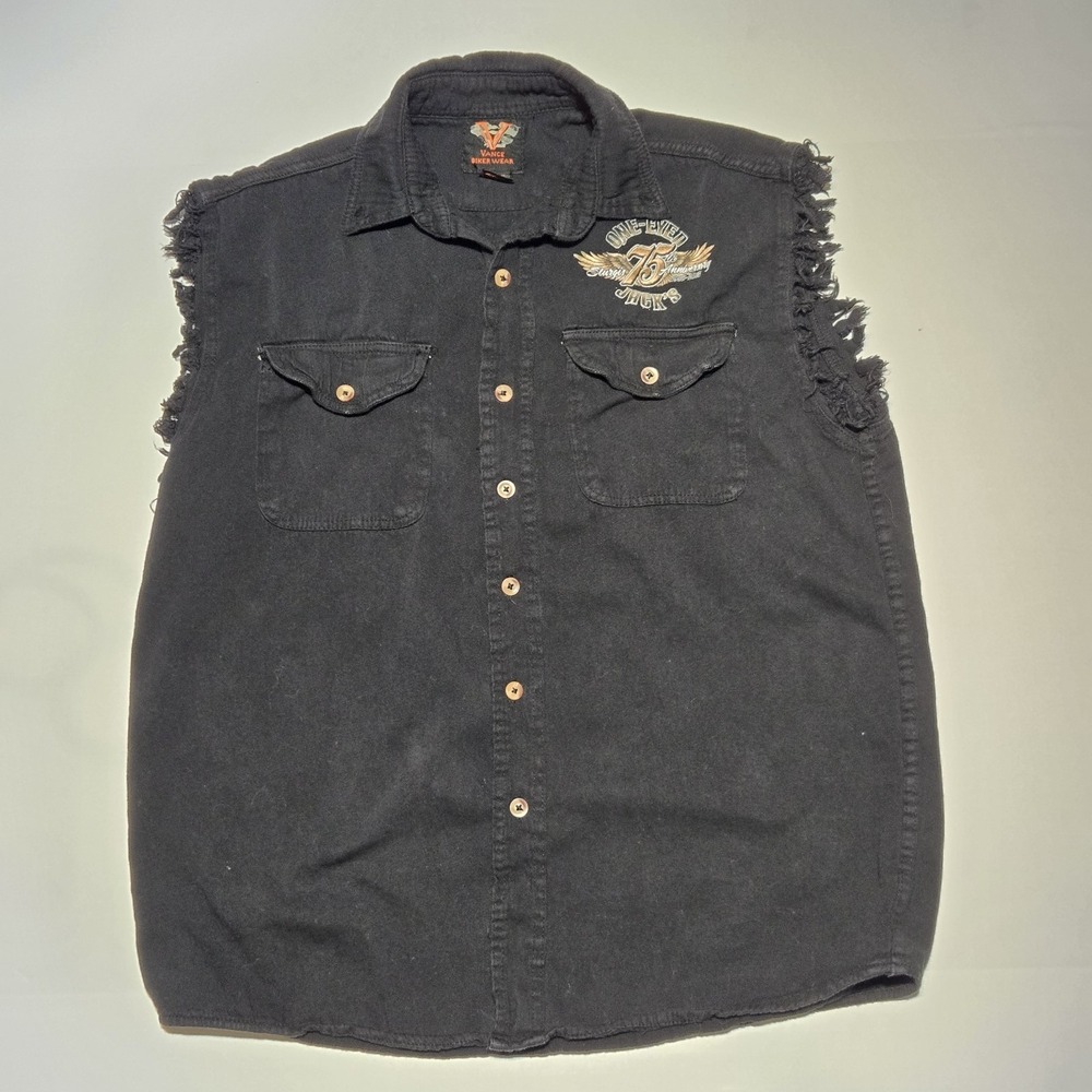 Vance Biker Wear One Eyed Jacks Sturgis 75th Cut Off Biker Shirt Vest Large
